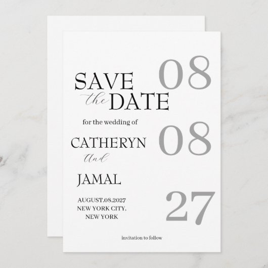 Modern Matte Black Minimalist Save The Date (Vorne/Hinten)