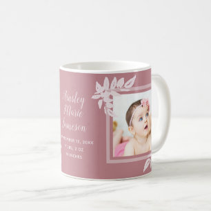 Modern Mauve 2 Foto New Baby Girl Birth Stats Kaffeetasse