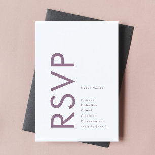 Modern Mauve Lila Lilac NAMES Simple Wedding RSVP Karte