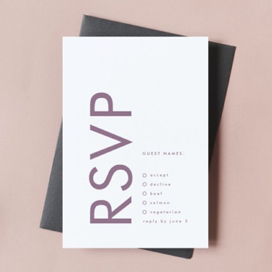 Modern Mauve Lila Lilac NAMES Simple Wedding RSVP Karte