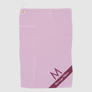 Modern Mauve Pink und Burgund Monogram & Name Golfhandtuch