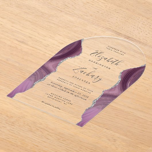 Modern Mauve Silver Agate Wedding Arch Acryleinladungen (Ablage )