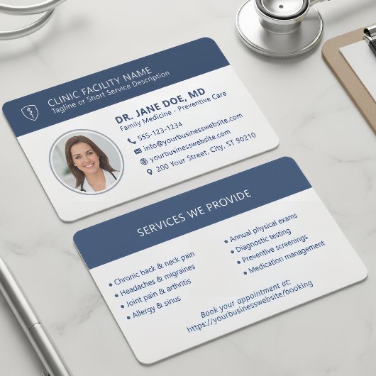 Modern Medical Doctor Photo Clinical Navy Blue Visitenkarte