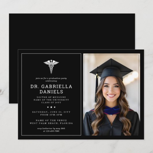 Modern Medical School Graduate Doctor Graduation Einladung (Vorne/Hinten)