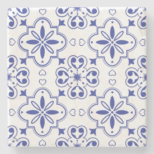 Modern mediterran Portugiesisch Blauer Azulejo Steinuntersetzer (Vorderseite)