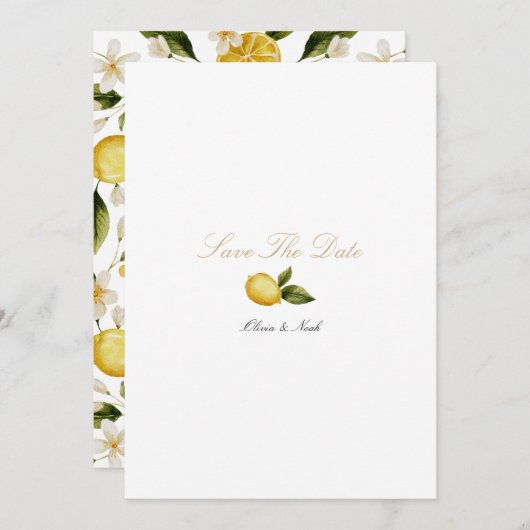Modern Mediterrane Zitronenmelone Save the Date Ca Ankündigung (Vorne/Hinten)