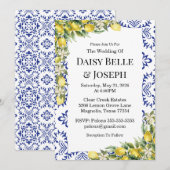 Modern Mediterranean Lemon Blue Mosaic Wedding Einladung (Vorne/Hinten)