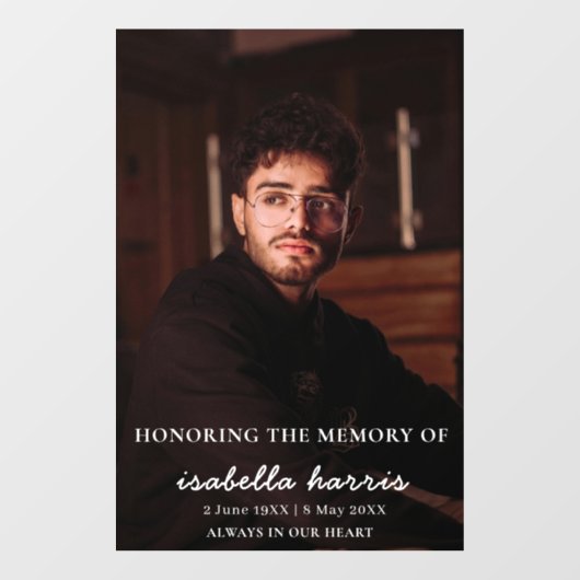 Modern Memorial Celebration of Life Design Fensteraufkleber (Blatt)