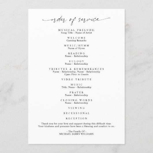 Modern Memorial In Loving Memory Photo Program Programm (Rückseite)