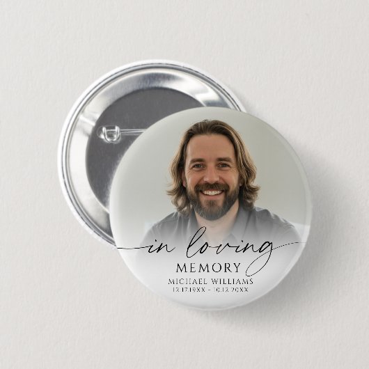 Modern Memorial Photo In Loving Memory Keepsake Button (Vorne & Hinten)