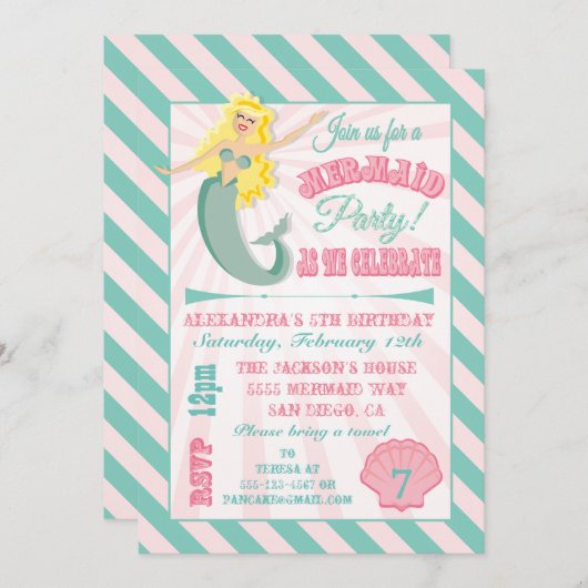 Modern Mermaid Birthday Party Einladung (Vorne/Hinten)