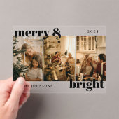 Modern Merry and Bright 3 Photo Holiday Card Acryleinladungen (Insitu (Handheld))