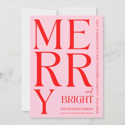 Modern Merry and Bright Red Pink 2025 Weihnachten (Vorderseite)