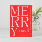 Modern Merry and Bright Red Pink 2025 Weihnachten (Stehend Vorderseite)