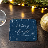 Modern Merry and Bright Script Navy Holiday Rechteckiger Pappuntersetzer