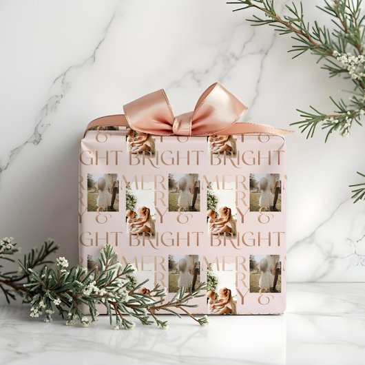 Modern Merry Bright Bold Typografy 2 Foto Pink Geschenkpapier