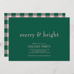 Modern Merry & Bright Christmas Green & Pink Einladung