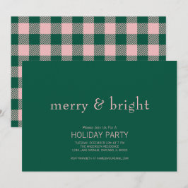 Modern Merry & Bright Christmas Green & Pink Einladung