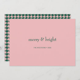 Modern Merry & Bright Christmas Green & Pink Feiertagskarte