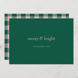 Modern Merry & Bright Christmas Green & Pink Feiertagskarte