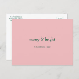 Modern Merry & Bright Christmas Green & Pink Feiertagspostkarte