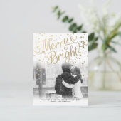 Modern Merry Bright Gold Confetti Foto Postkarte (Stehend Vorderseite)