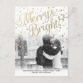Modern Merry Bright Gold Confetti Foto Postkarte (Vorderseite)