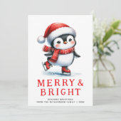 Modern Merry Bright Ice Skaten Penguin Weihnachten (Stehend Vorderseite)
