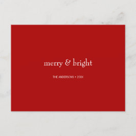 Modern Merry & Bright Red Christmas Feiertagspostkarte