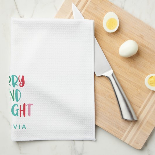 Modern Merry & Bright Retro farbenfrohe Weihnachte Geschirrtuch (Viertel Falte)