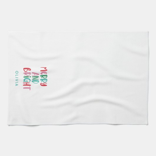 Modern Merry & Bright Retro farbenfrohe Weihnachte Geschirrtuch (Horizontal)