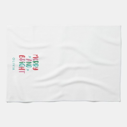 Modern Merry & Bright Retro farbenfrohe Weihnachte Geschirrtuch (Horizontal)