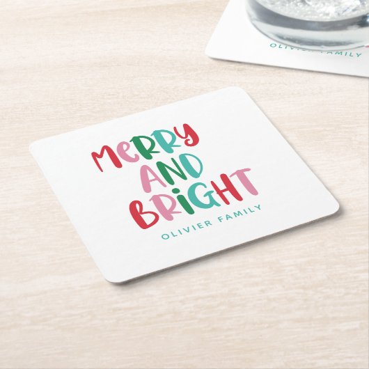 Modern Merry & Bright Retro farbenfrohe Weihnachte Rechteckiger Pappuntersetzer (angewinkelt)