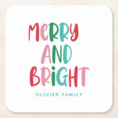 Modern Merry & Bright Retro farbenfrohe Weihnachte Rechteckiger Pappuntersetzer (Vorderseite)