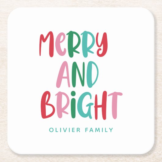 Modern Merry & Bright Retro farbenfrohe Weihnachte Rechteckiger Pappuntersetzer (Vorderseite)