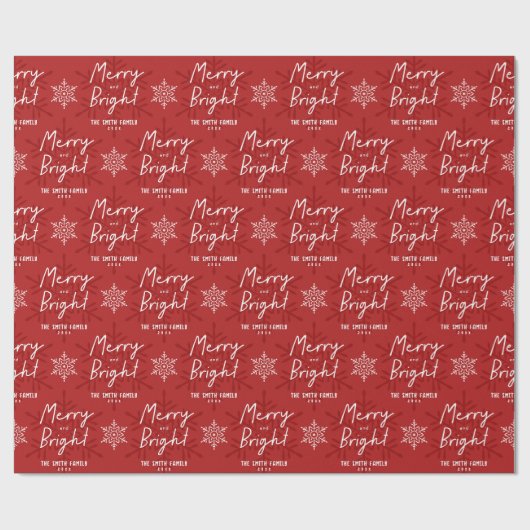 Modern Merry & Bright Script Snowflakes Christmas  Geschenkpapier (Flach)