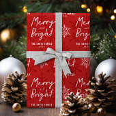 Modern Merry & Bright Script Snowflakes Christmas Geschenkpapier