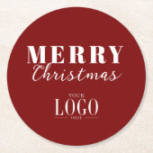 Modern Merry Chirstmas Company Logo Red & White  Runder Pappuntersetzer (Vorderseite)