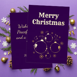 Modern Merry Christmas Bold Purple Gold  Folien Feiertagskarte