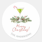 Modern Merry Christmas Candy Cane Cocktail Martini Runder Aufkleber (Vorderseite)