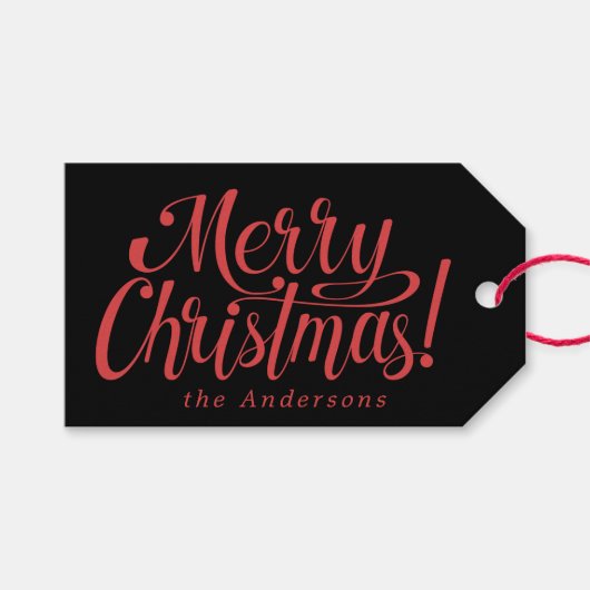 Modern Merry Christmas Costum Stickers Geschenkanhänger (Vorderseite (Horizontal))