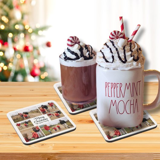 Modern Merry Christmas Family Photo Getränkeuntersetzer