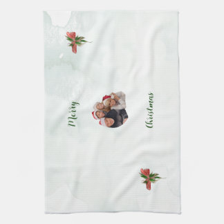 Modern merry Christmas family photo kitchen towel Geschirrtuch