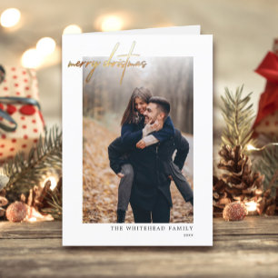 Modern Merry Christmas Gold White Card Feiertagskarte