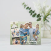 Modern Merry Christmas Hand Lettered Photo Collage Postkarte (Stehend Vorderseite)