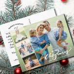 Modern Merry Christmas Hand Lettered Photo Collage Postkarte<br><div class="desc">Celebrate the season with this fun postcard featuring 4 of your photos and the hand lettered words "Merry Christmas" on the front and your custom note on the back. Or, if you'd like, delete the typed note on the back and handwrite each postcard individually. Add your address for easy mailing....</div>