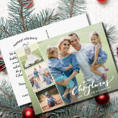 Modern Merry Christmas Hand Lettered Photo Collage Postkarte