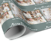Modern Merry Christmas Photo Collage Grey Green Geschenkpapier (Rolleneckpunkt)