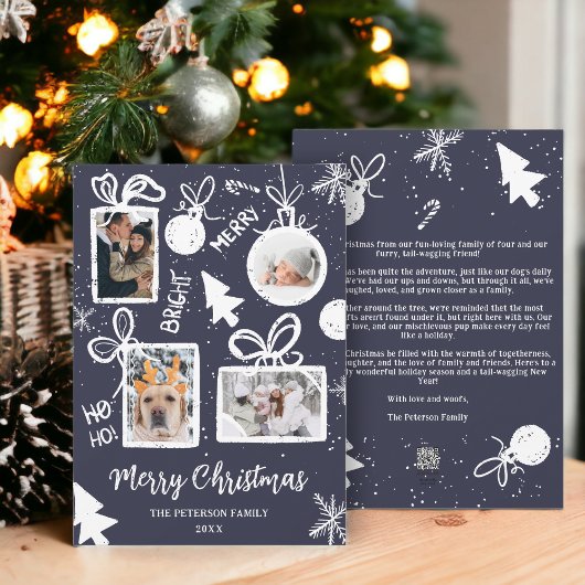 Modern merry Christmas presents blue fun 4 photos Feiertagskarte