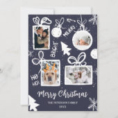 Modern merry Christmas presents blue fun 4 photos Feiertagskarte (Vorderseite)